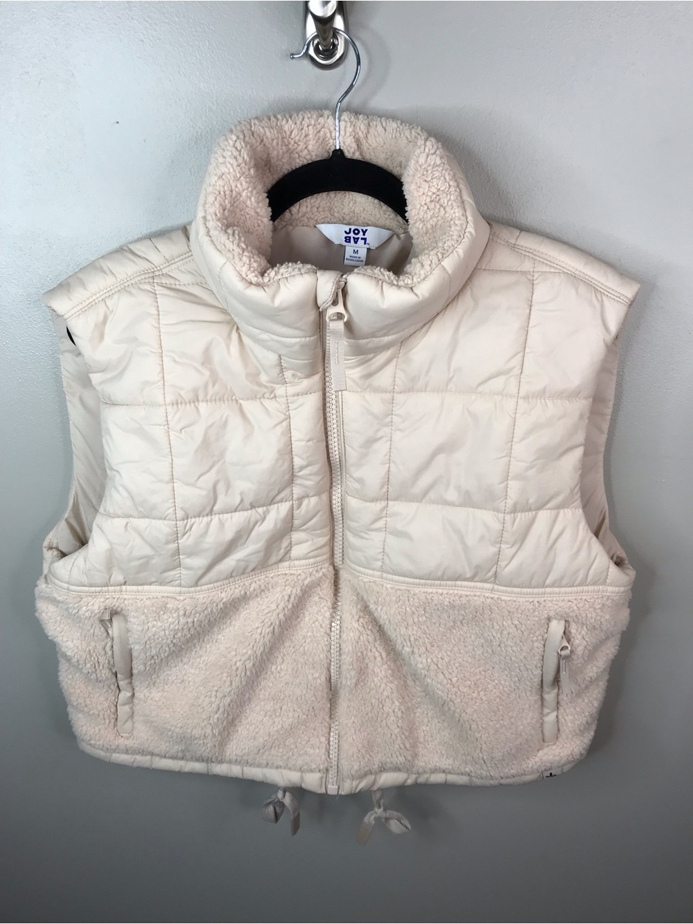 JoyLab Quilted Sherpa-Trim Puffer Vest Sz Medium
